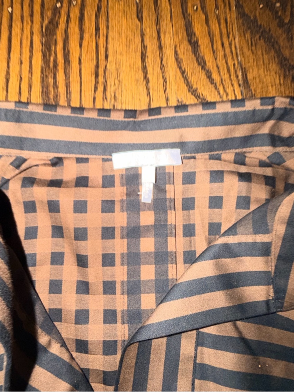 Hinson Wu Aileen Striped Half-Sleeve Tunic Top in camel Brown and Black large - Picture 3 of 5